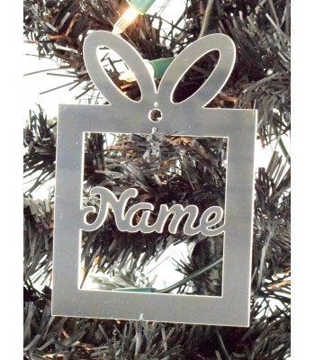 Laser Cut Personalised Mirrored Acrylic Present Bauble - 120mm Size